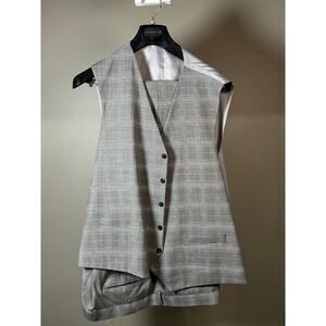 Alain Dupetit Light Grey Glen Plaid 3-Piece Suit 54L Jacket Vest Pants EUC